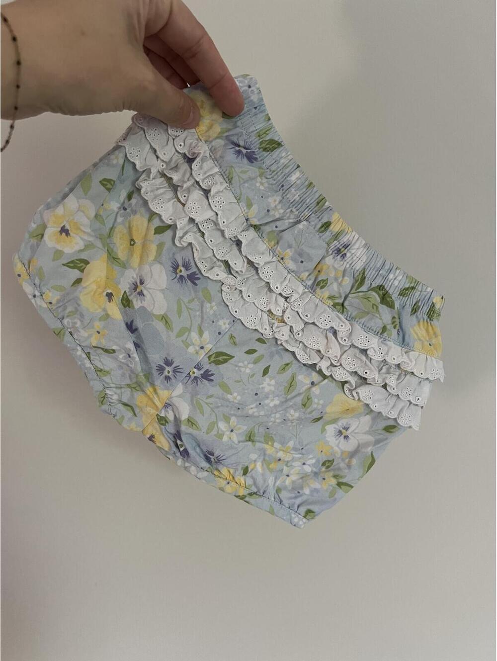 Vintage Y2K Gymboree 2006 Blue/Yellow Floral Ruffle Bum Bloomers/Shorts, 12-18M